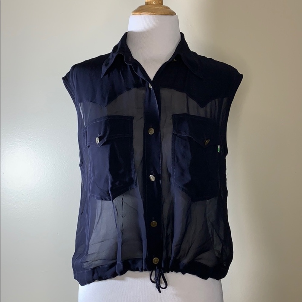 MOSCHINO Vintage Sheer Blue Sleeveless Top M